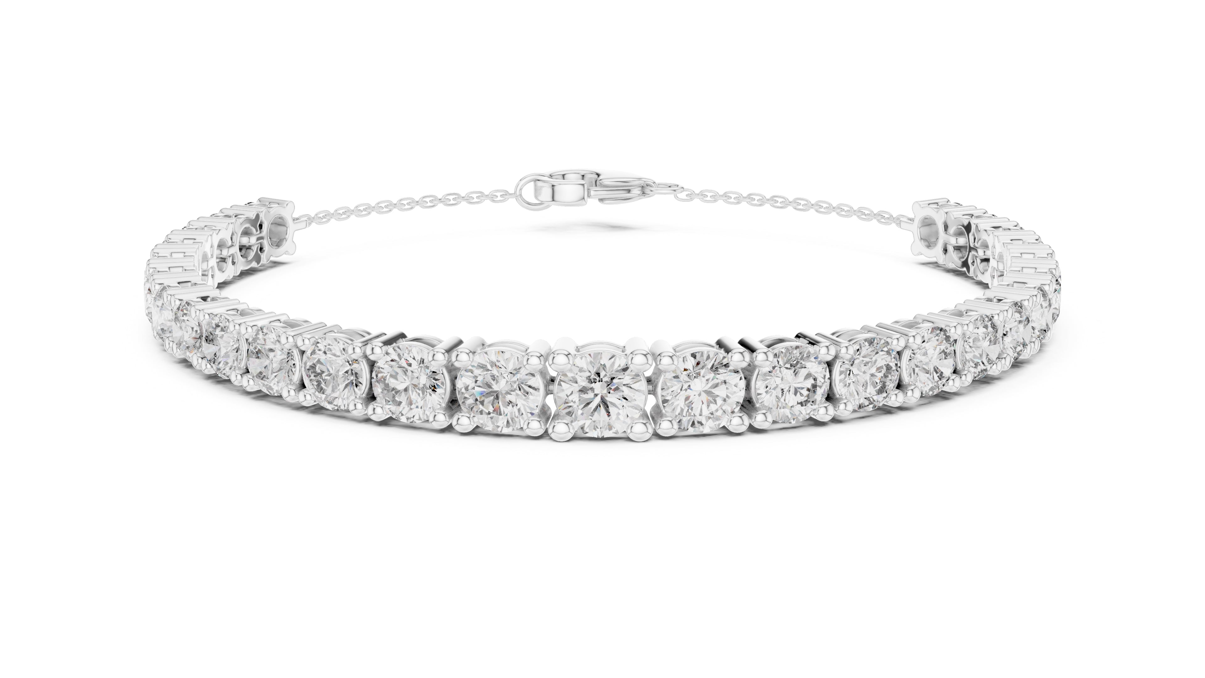 Cushion-Cut Prong-Set Lab-Grown Tennis Bracelet White Gold