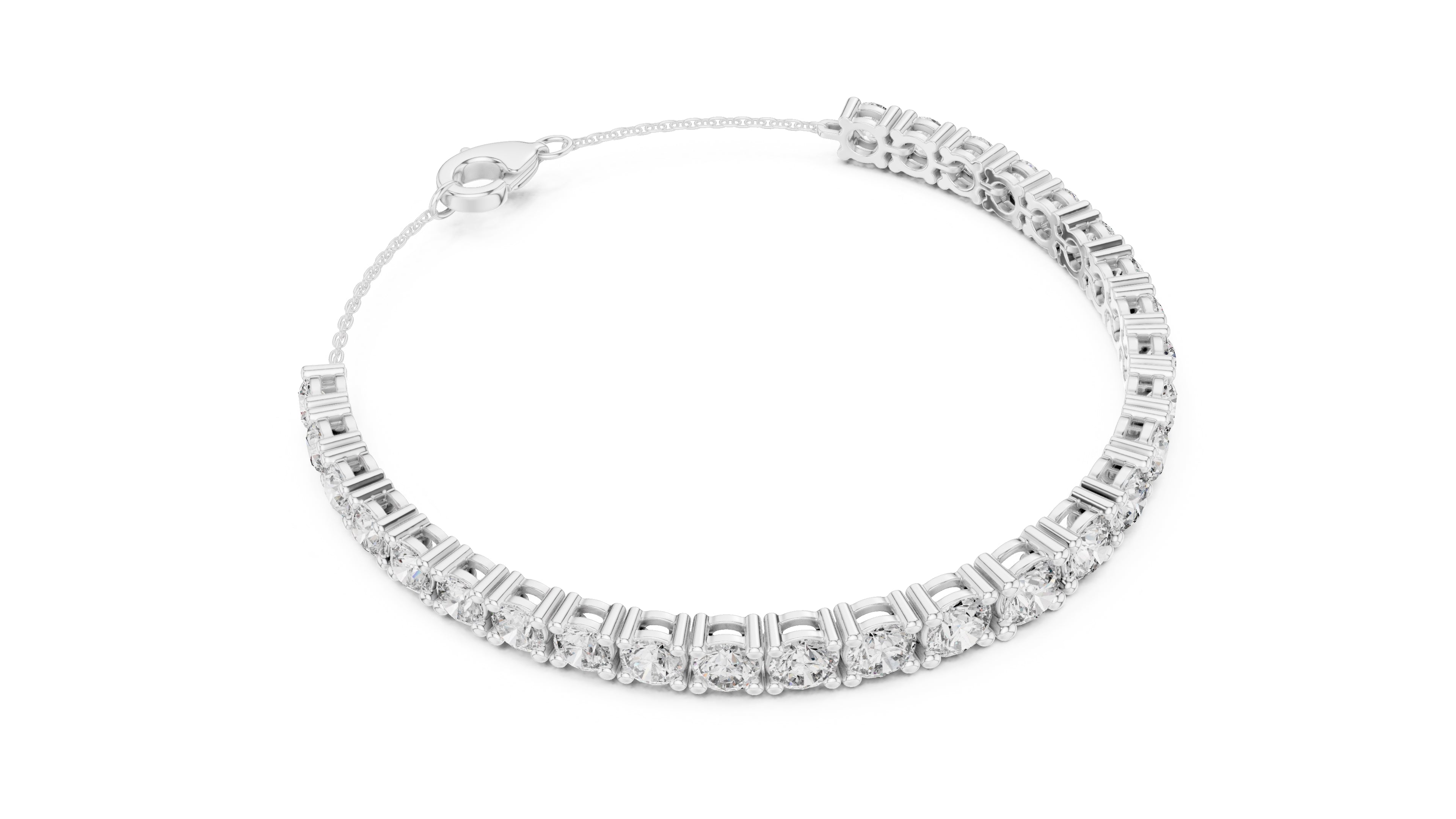 Cushion-Cut Prong-Set Lab-Grown Tennis Bracelet White Gold