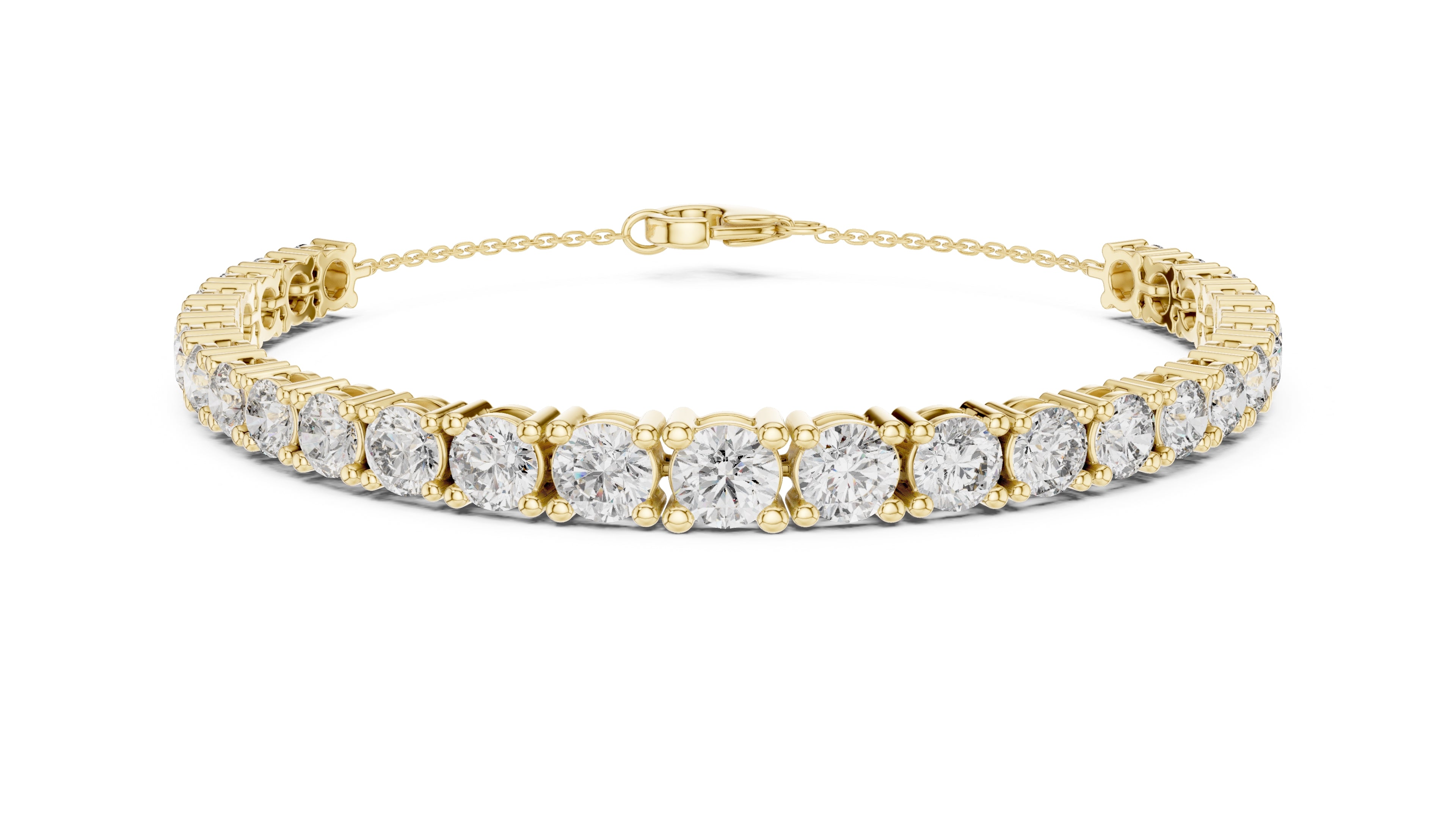 Cushion-Cut Prong-Set Lab-Grown Tennis Bracelet Yellow Gold