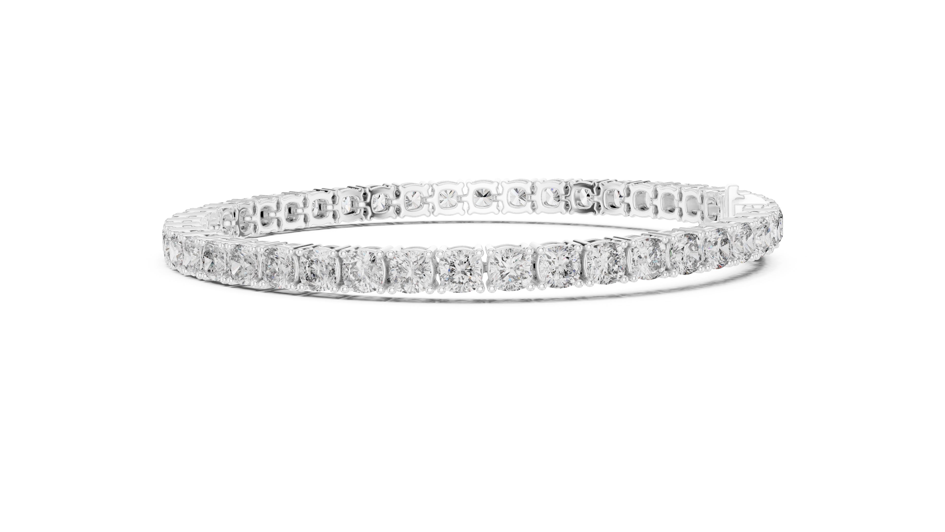 Cushion-Cut Lab-Grown Tennis Bracelet White Gold