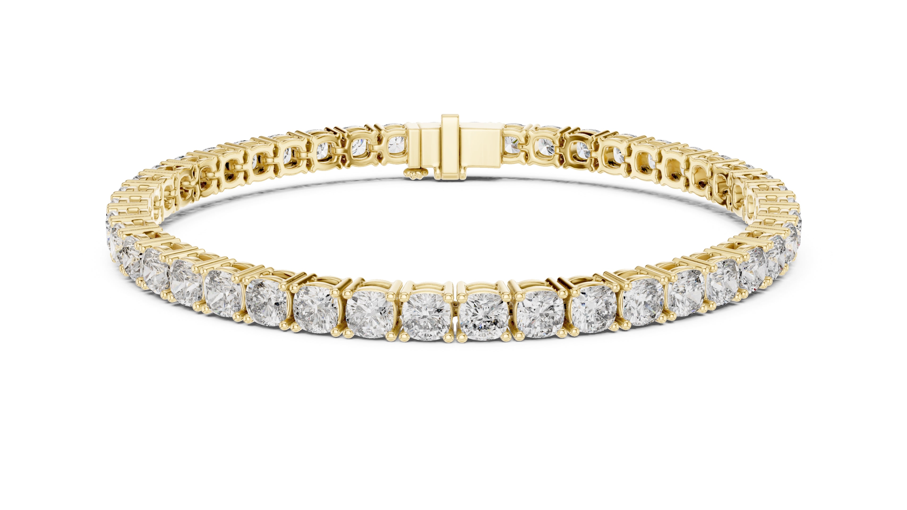 Cushion-Cut Lab-Grown Tennis Bracelet Yellow Gold