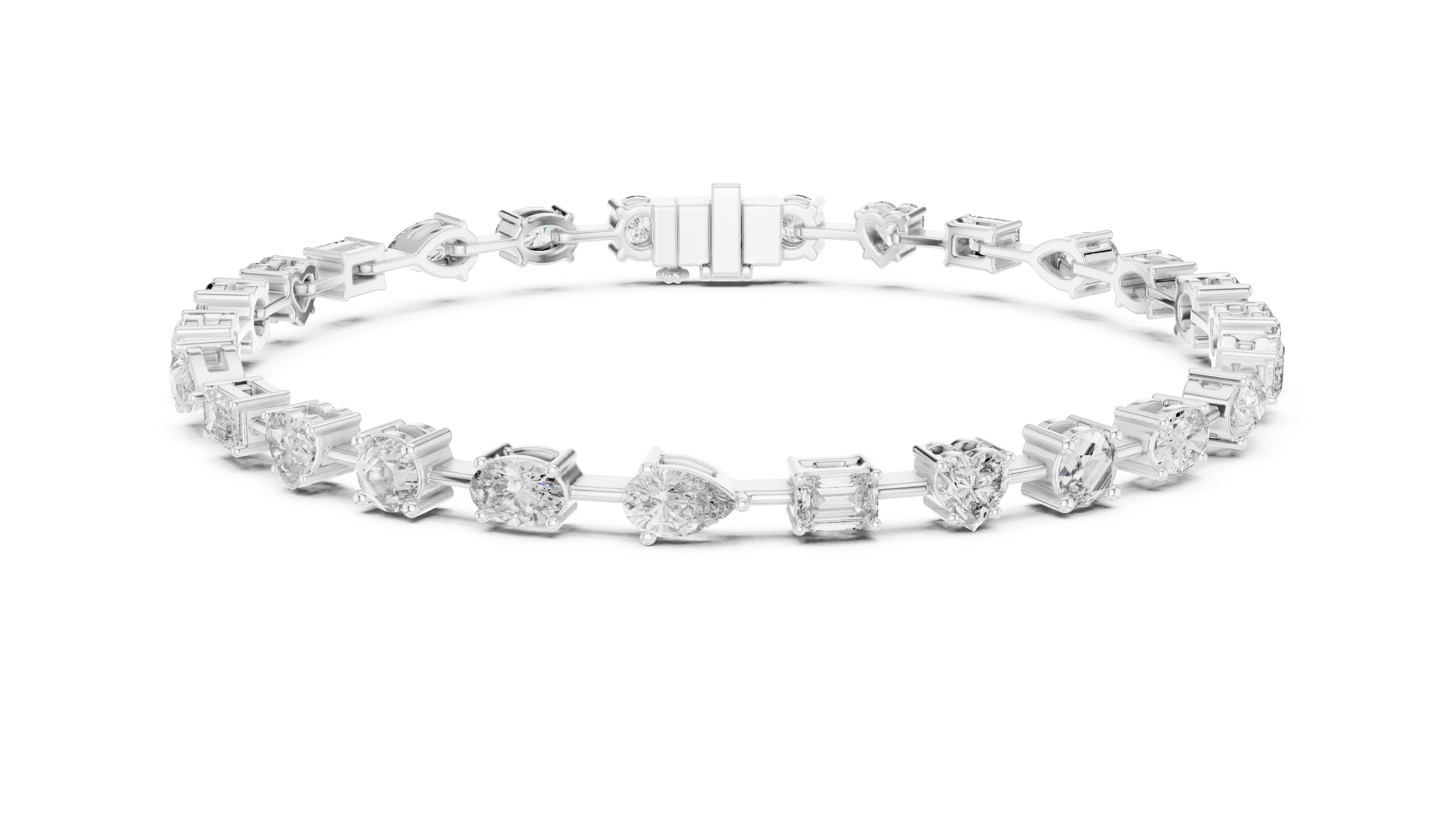 Multi-Shape Station Lab-Grown Tennis Bracelet White Gold