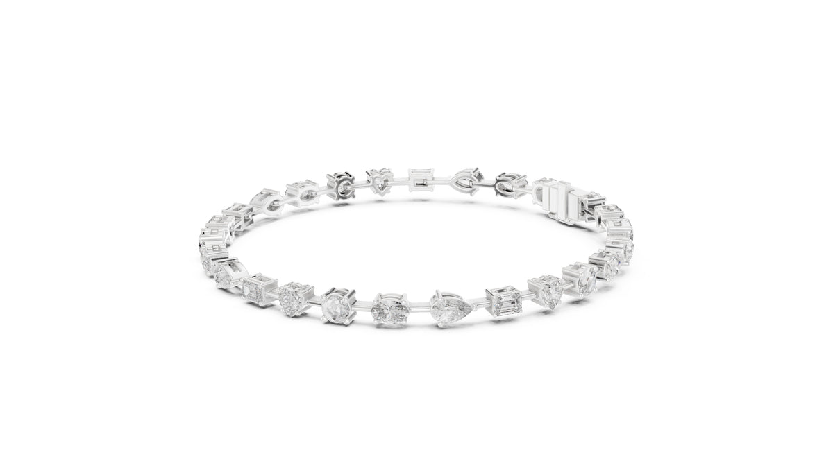 Multi-Shape Station Lab-Grown Tennis Bracelet White Gold