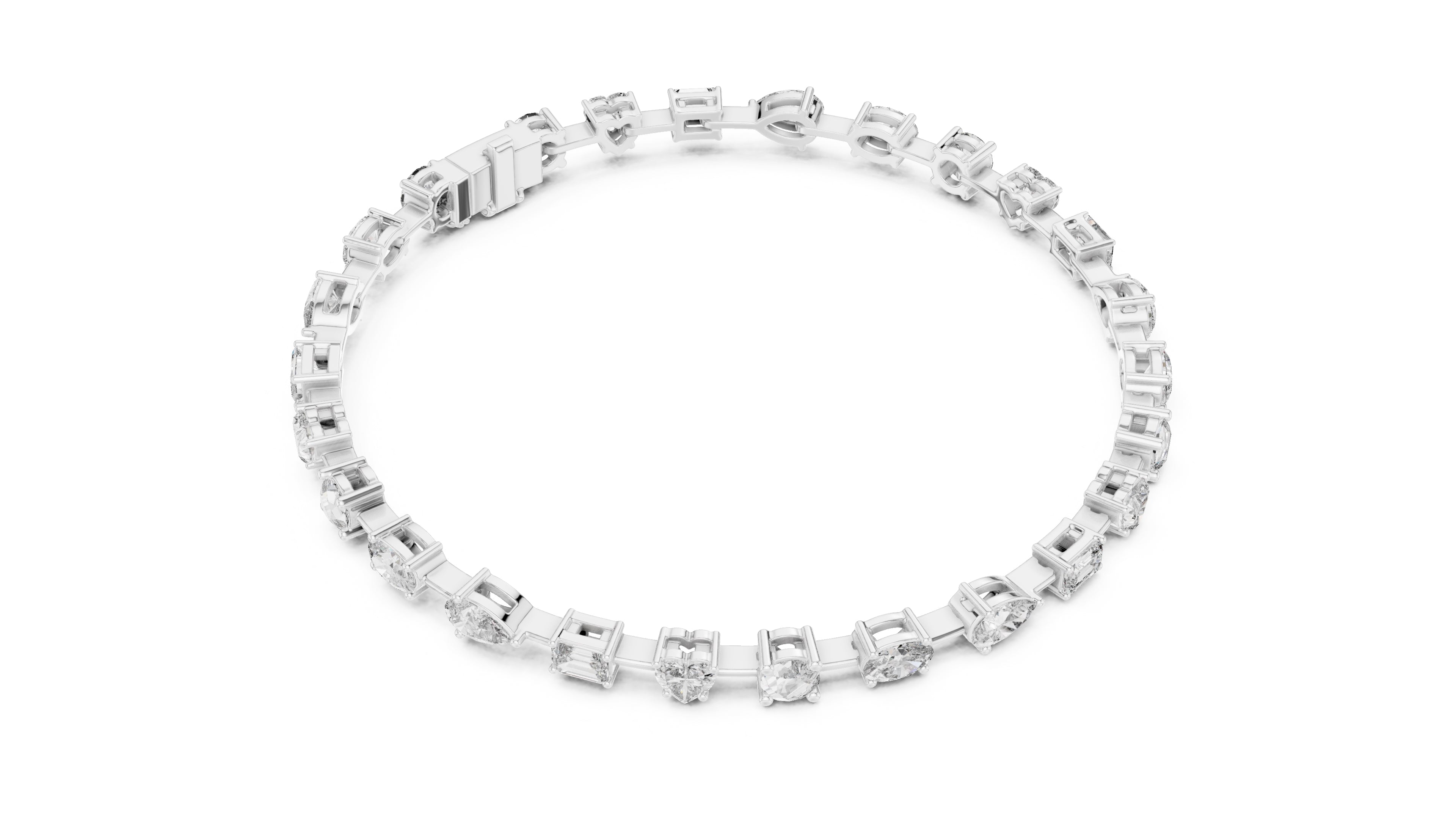 Multi-Shape Station Lab-Grown Tennis Bracelet White Gold