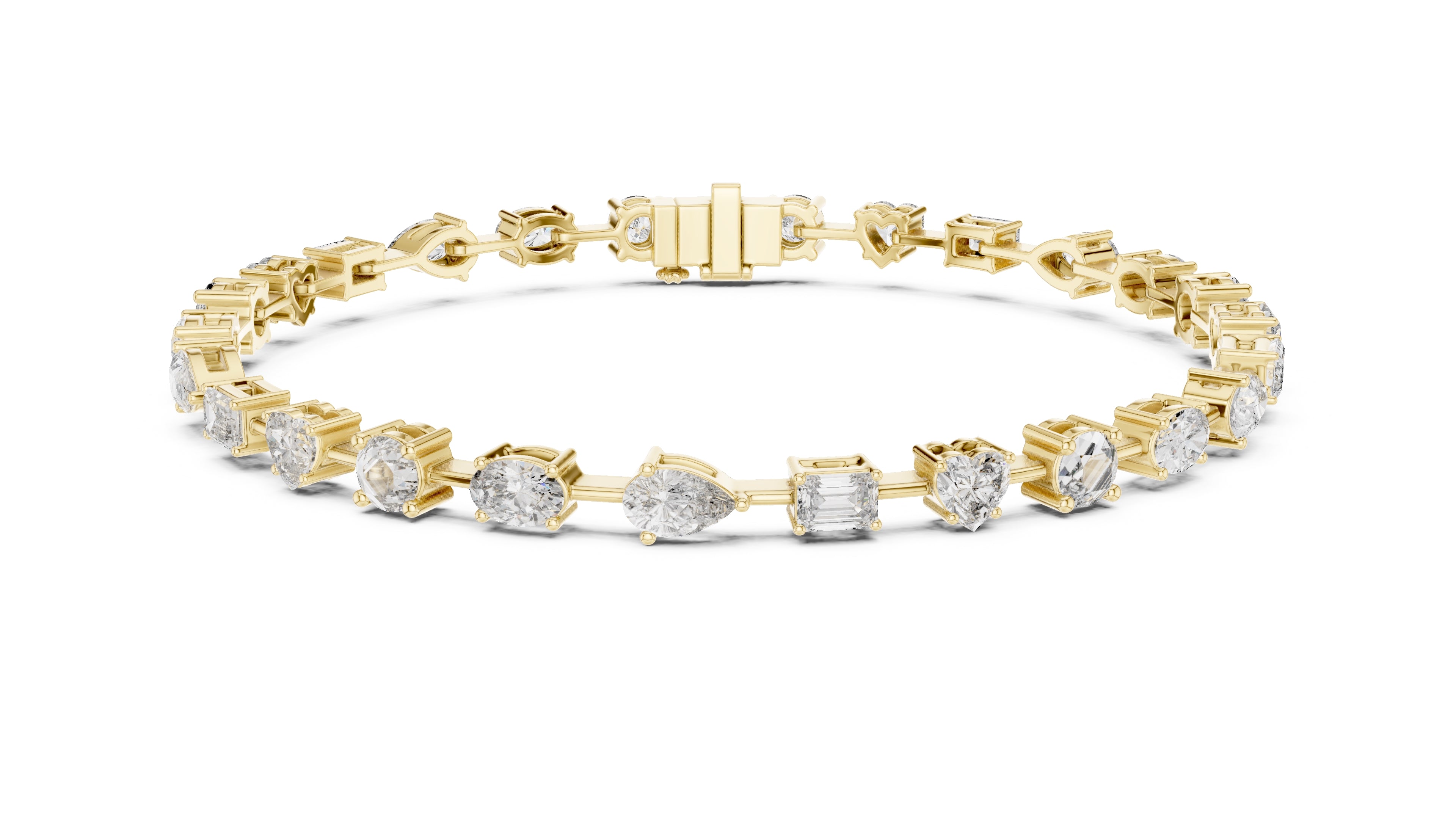 Multi-Shape Station Lab-Grown Tennis Bracelet Yellow Gold