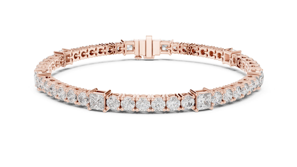 Princess and Round Alternating Lab-Grown Tennis Bracelet Rose Gold