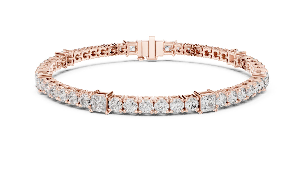 Princess and Round Alternating Lab-Grown Tennis Bracelet Rose Gold