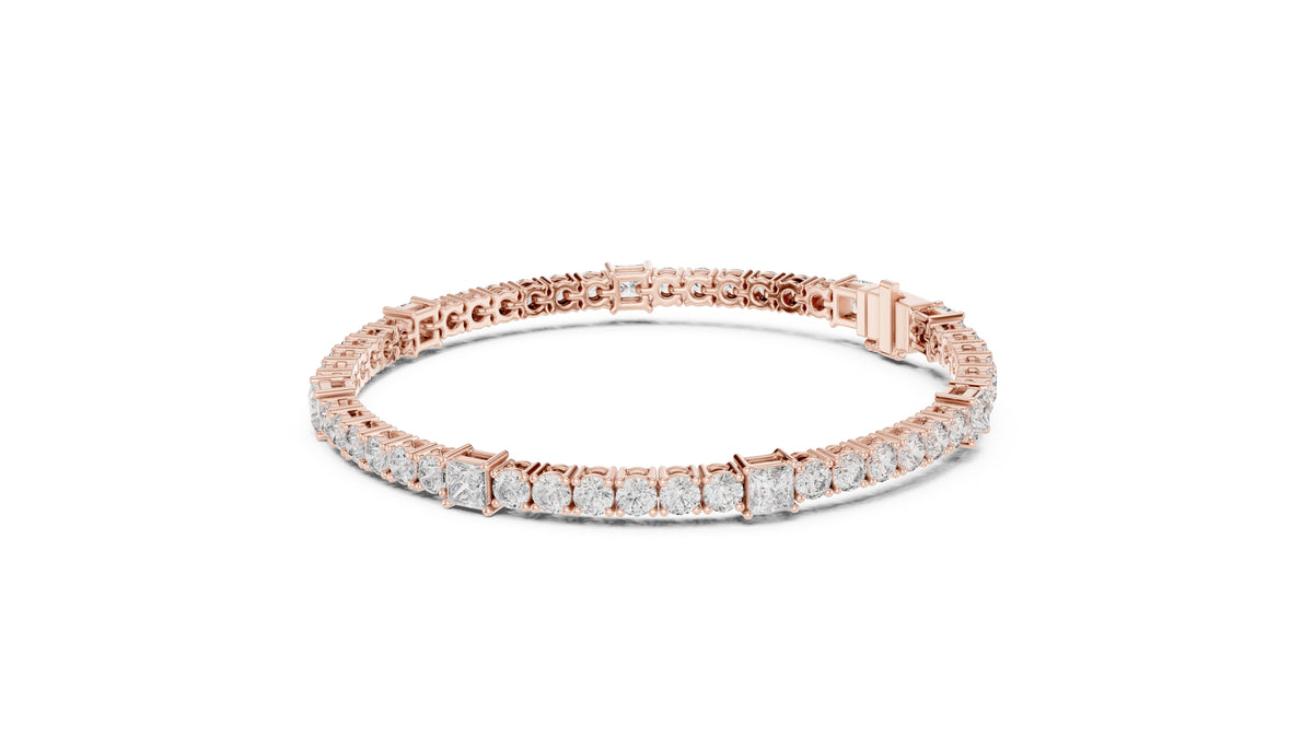 Princess and Round Alternating Lab-Grown Tennis Bracelet Rose Gold