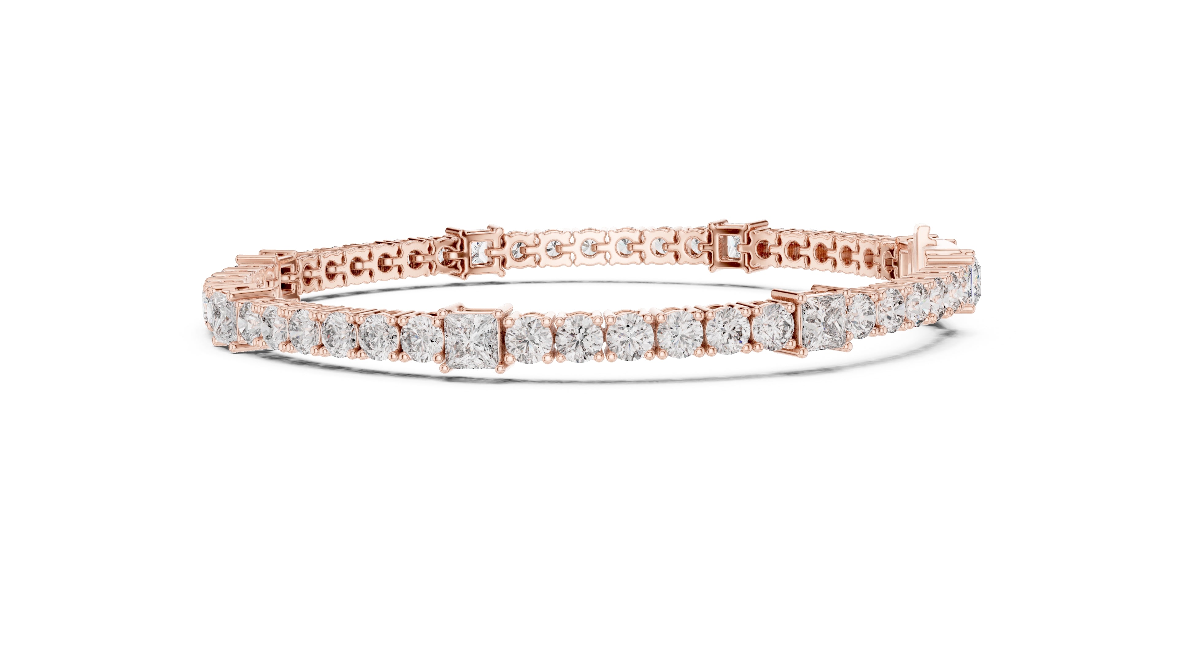 Princess and Round Alternating Lab-Grown Tennis Bracelet Rose Gold
