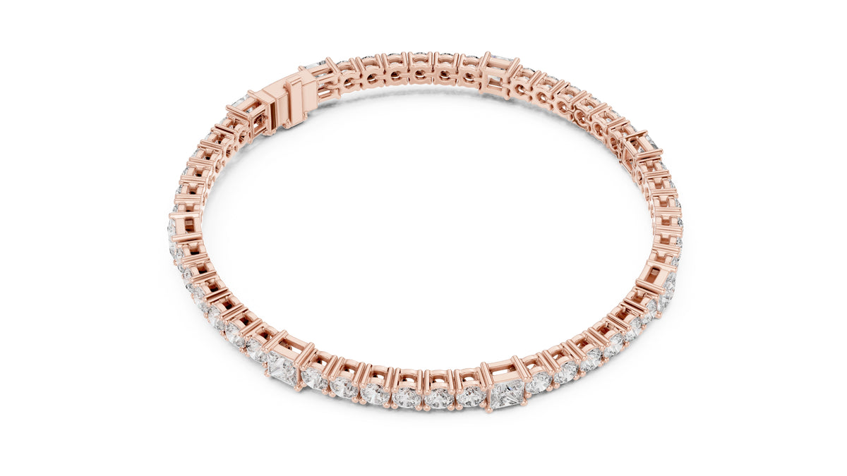 Princess and Round Alternating Lab-Grown Tennis Bracelet Rose Gold