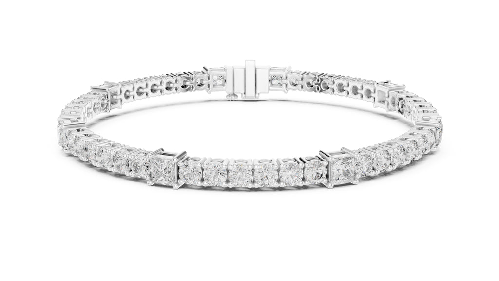 Princess and Round Alternating Lab-Grown Tennis Bracelet White Gold