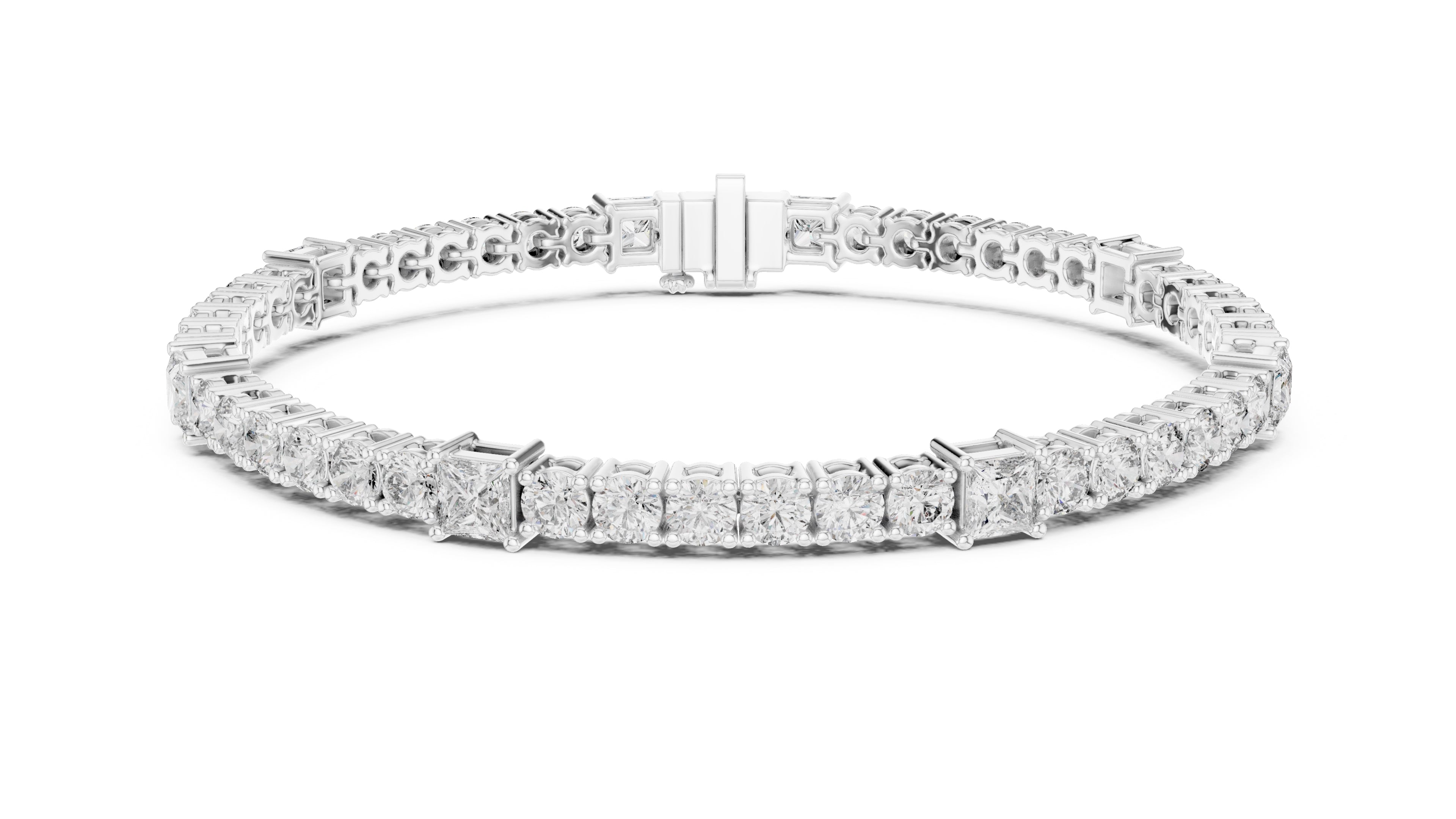 Princess and Round Alternating Lab-Grown Tennis Bracelet White Gold