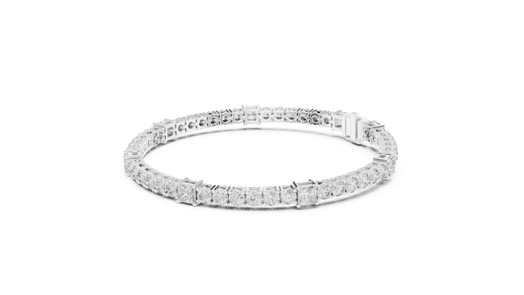 Princess and Round Alternating Lab-Grown Tennis Bracelet White Gold