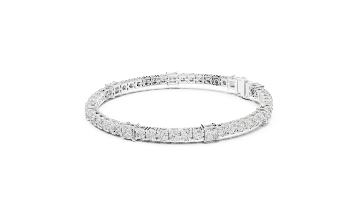 Princess and Round Alternating Lab-Grown Tennis Bracelet White Gold