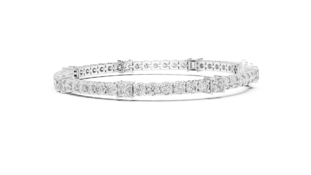 Princess and Round Alternating Lab-Grown Tennis Bracelet White Gold