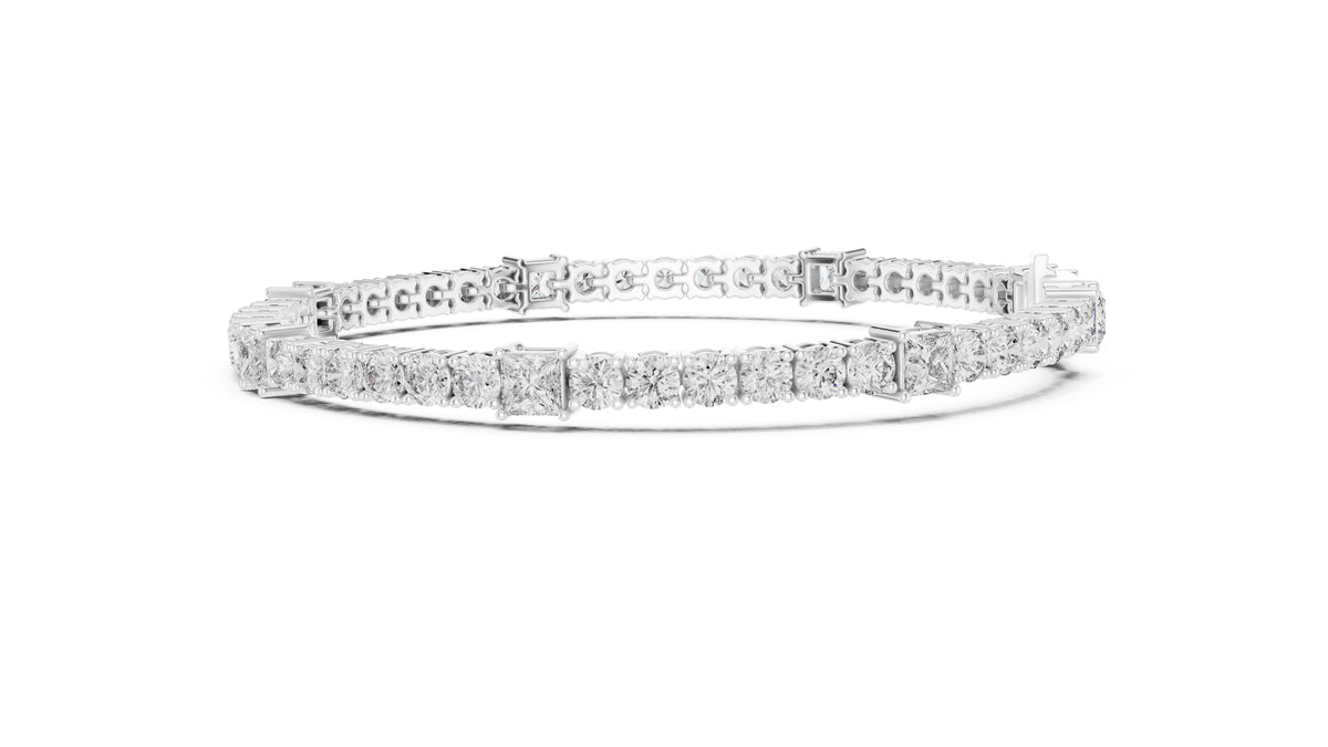 Princess and Round Alternating Lab-Grown Tennis Bracelet White Gold