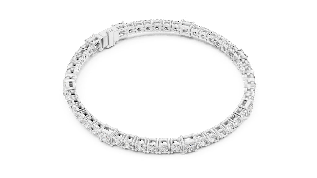 Princess and Round Alternating Lab-Grown Tennis Bracelet White Gold