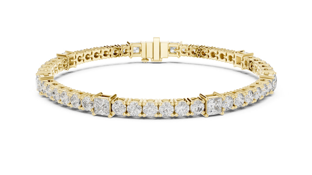Princess and Round Alternating Lab-Grown Tennis Bracelet Yellow Gold