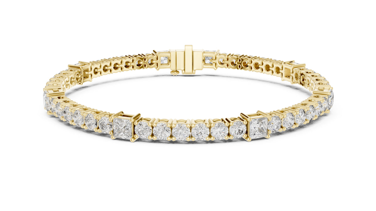 Princess and Round Alternating Lab-Grown Tennis Bracelet Yellow Gold