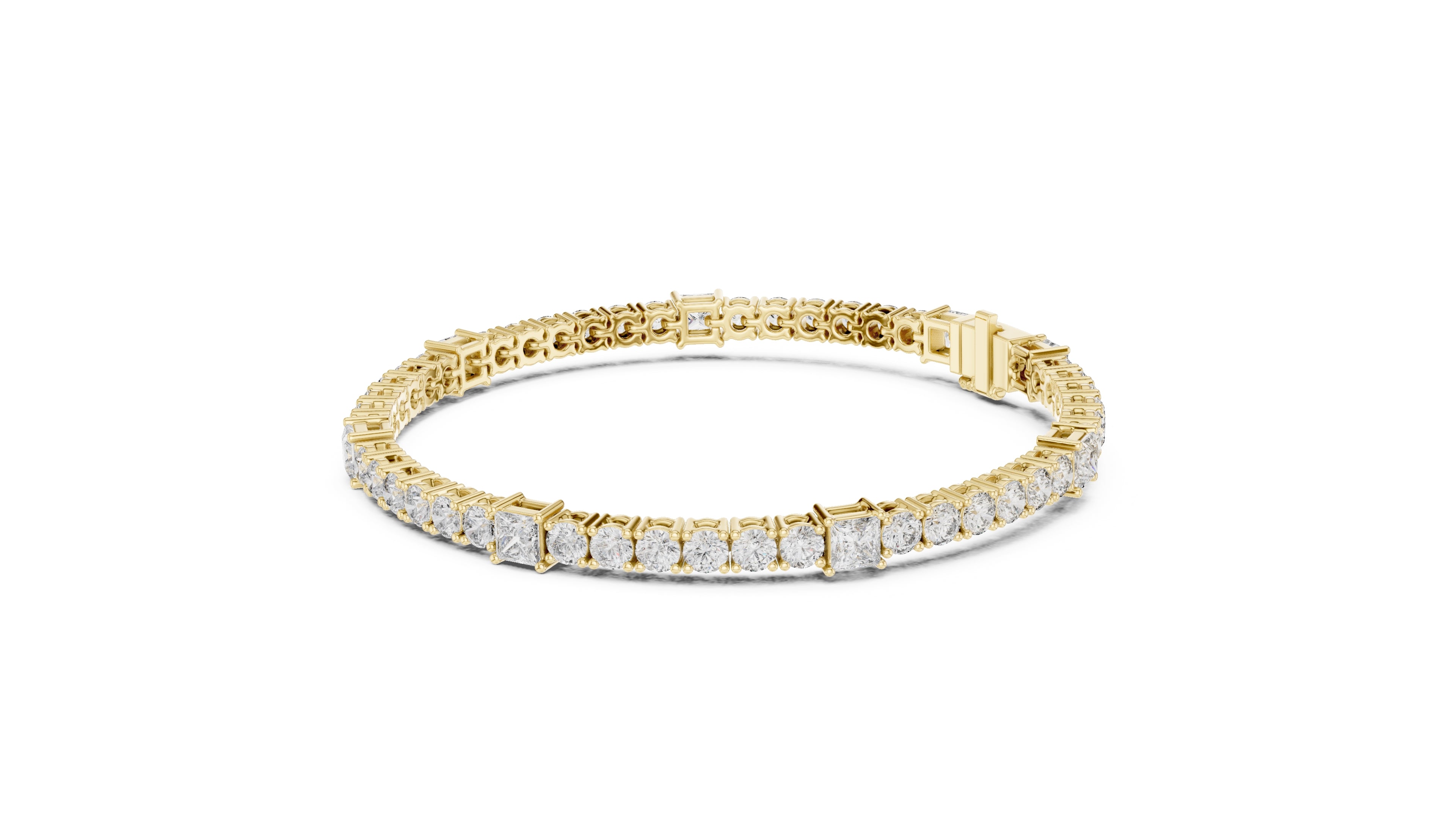 Princess and Round Alternating Lab-Grown Tennis Bracelet Yellow Gold