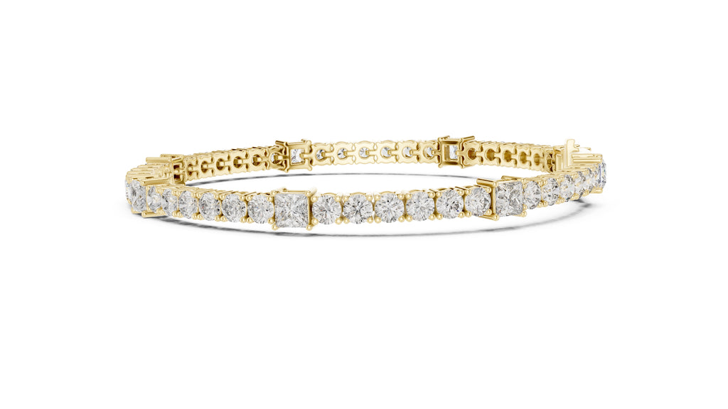 Princess and Round Alternating Lab-Grown Tennis Bracelet Yellow Gold