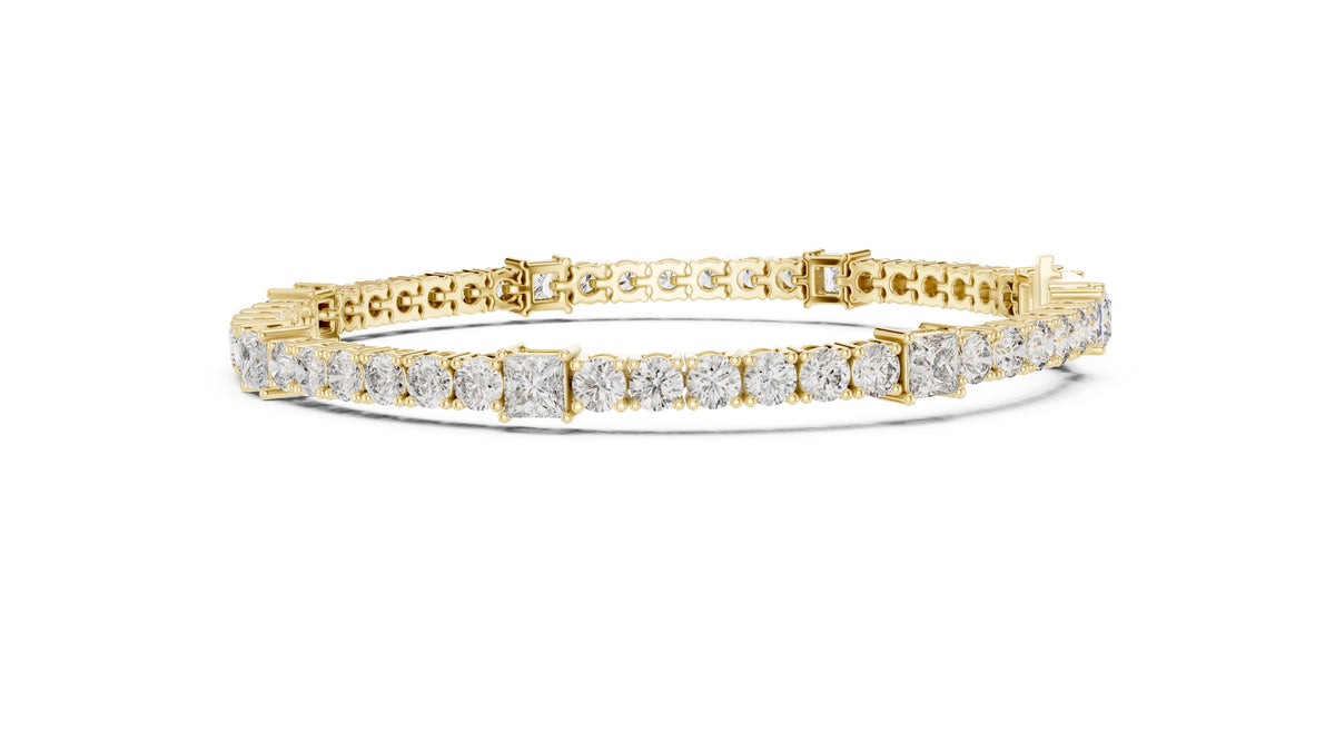 Princess and Round Alternating Lab-Grown Tennis Bracelet Yellow Gold