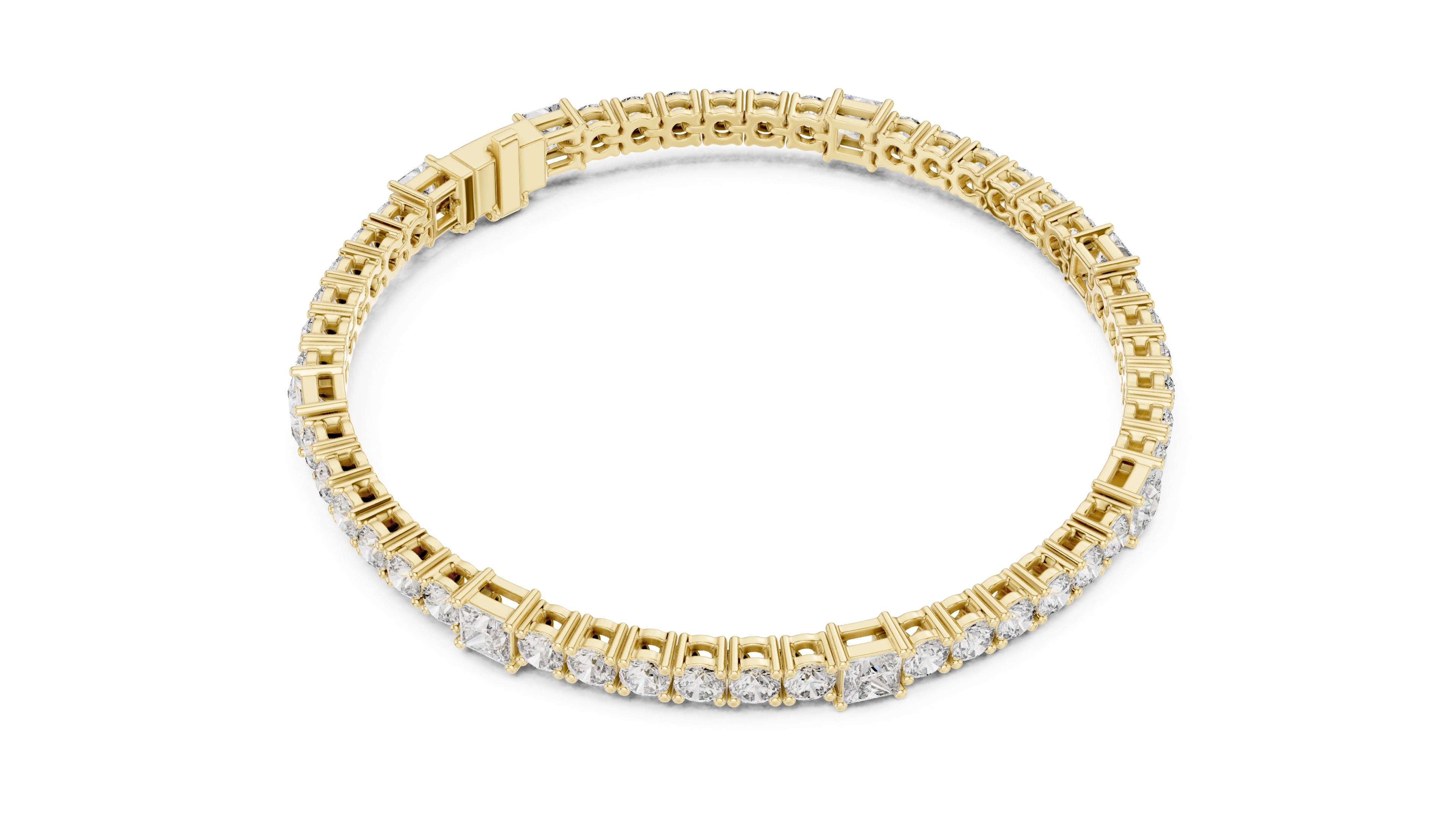 Princess and Round Alternating Lab-Grown Tennis Bracelet Yellow Gold