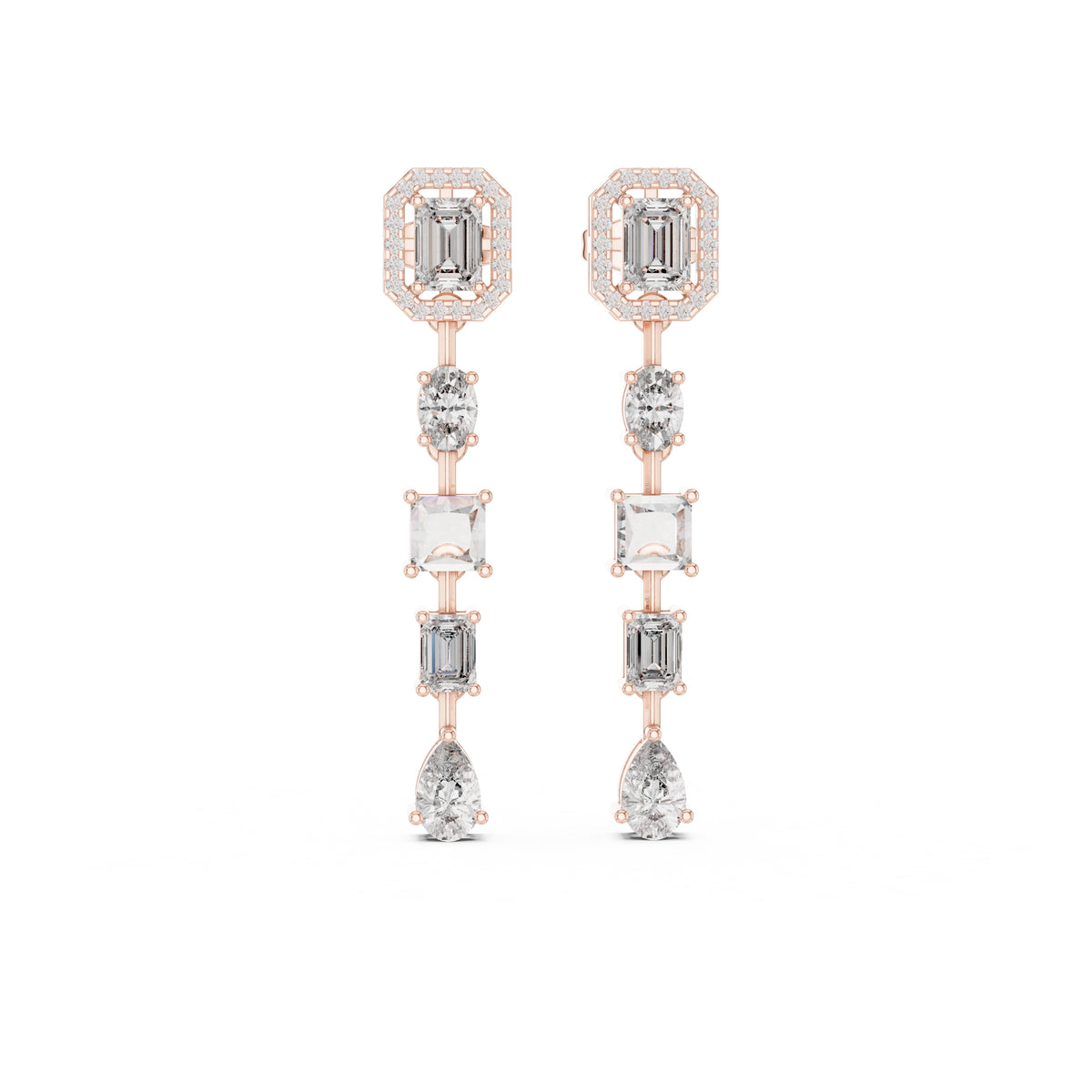 The Symphony Mixed-Cut Drop Earrings Rose Gold