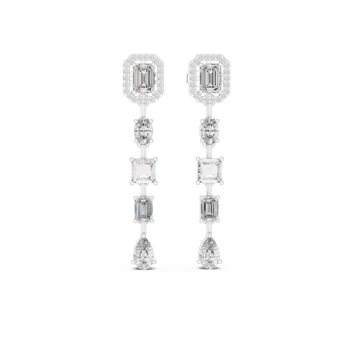 The Symphony Mixed-Cut Drop Earrings White Gold