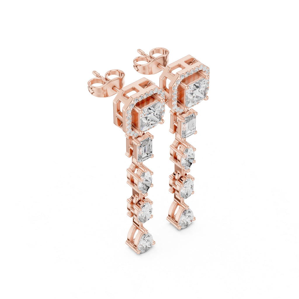 The Horizon Halo Drop Earrings Rose Gold
