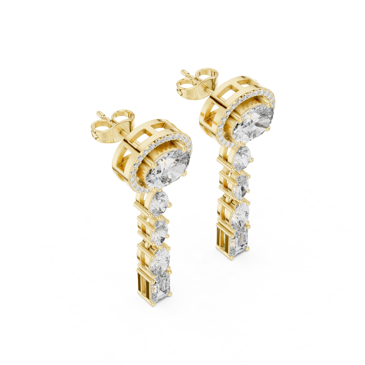 The Crown Halo Drop Earrings Yellow Gold