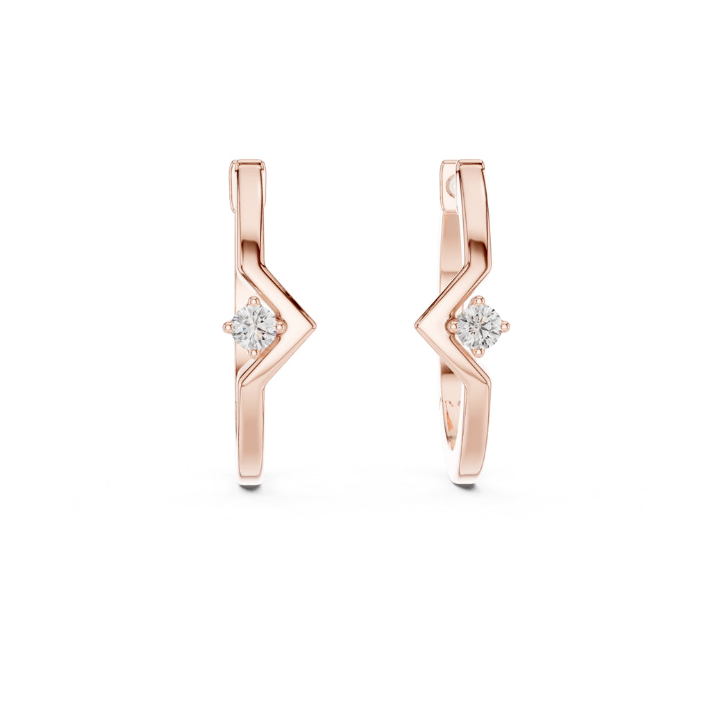 The Chevron Solitaire Lan Grown Diamond Hoops Rose Gold