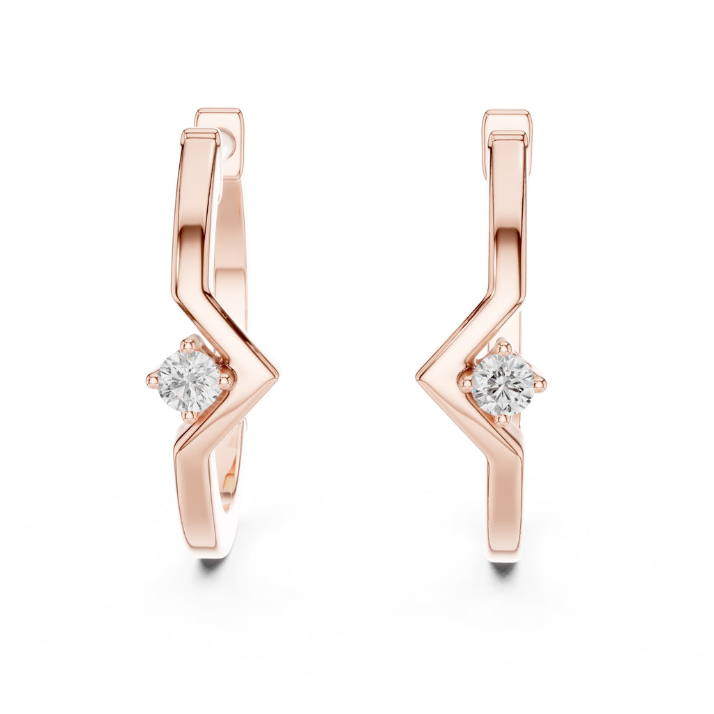 The Chevron Solitaire Lan Grown Diamond Hoops Rose Gold