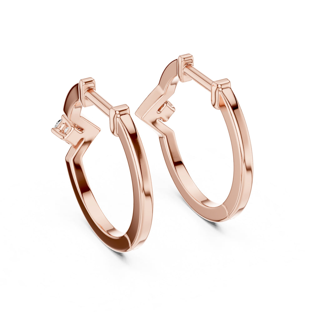 The Chevron Solitaire Lan Grown Diamond Hoops Rose Gold