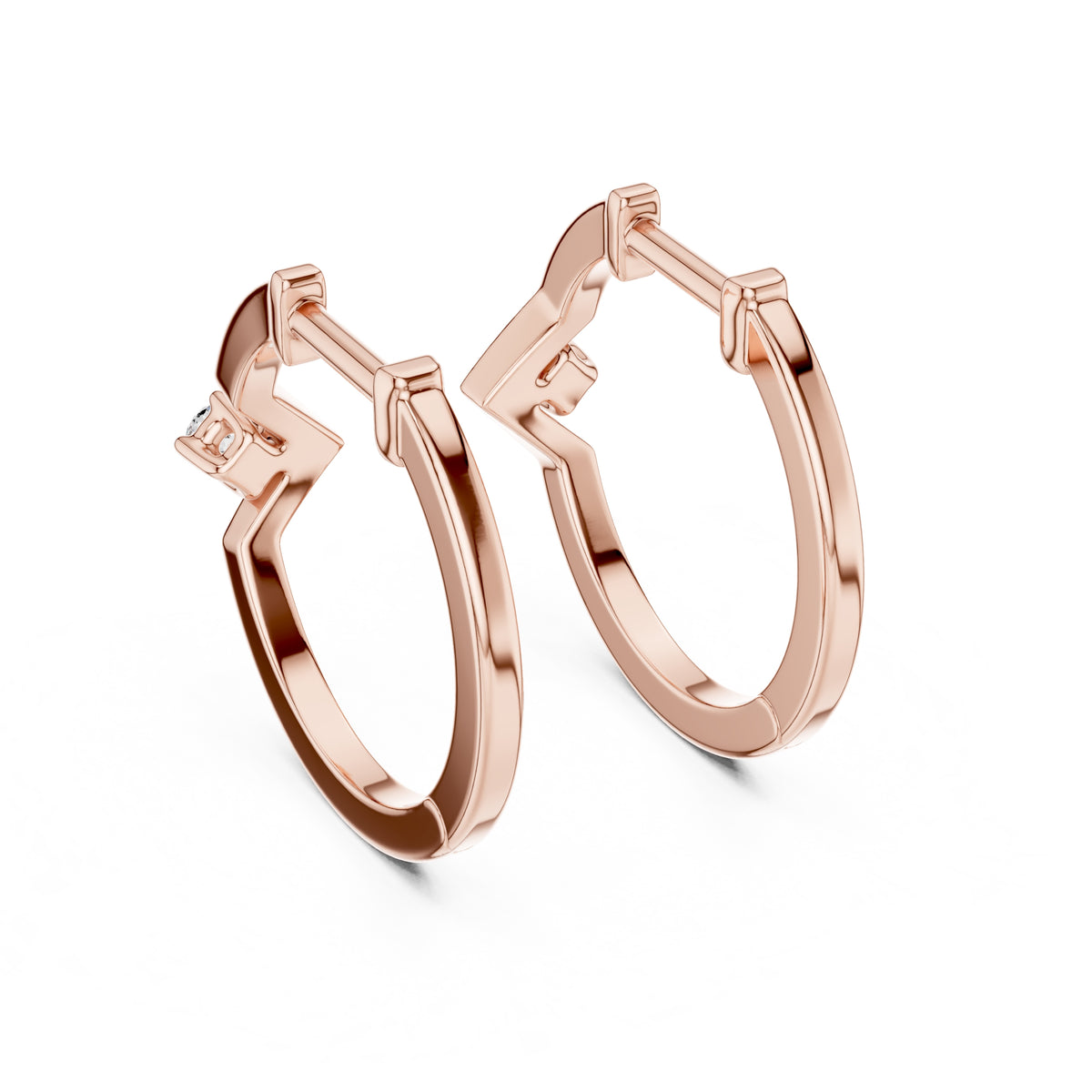 The Chevron Solitaire Lan Grown Diamond Hoops Rose Gold