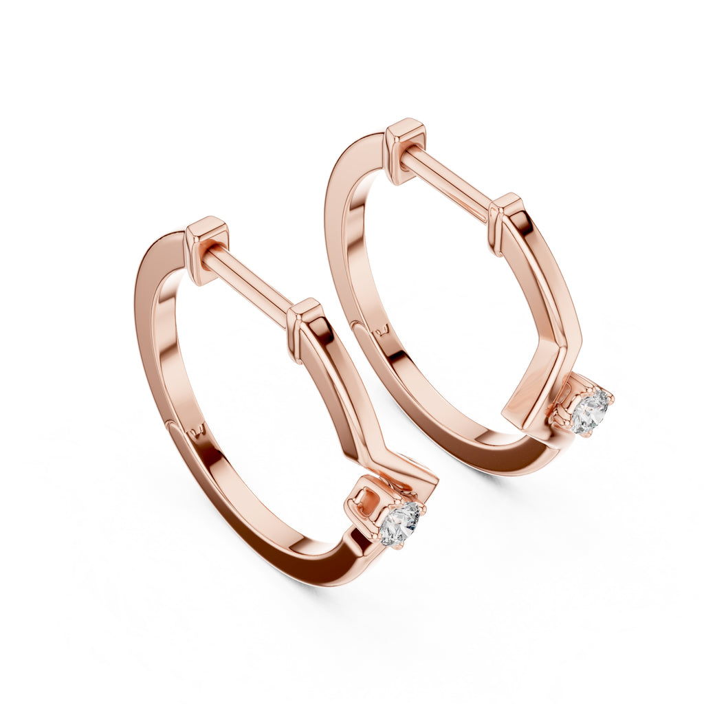 The Chevron Solitaire Lan Grown Diamond Hoops Rose Gold