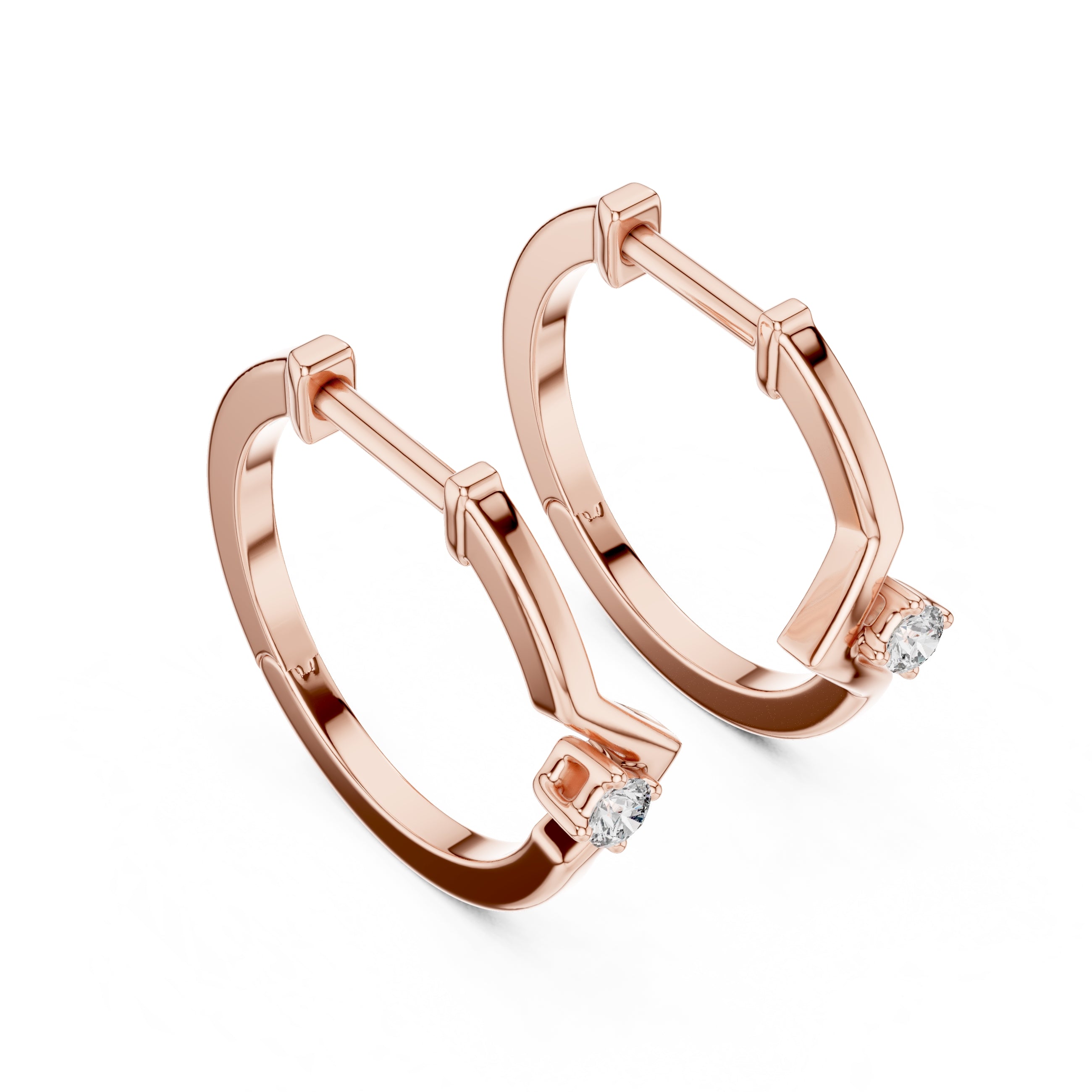 The Chevron Solitaire Lan Grown Diamond Hoops Rose Gold