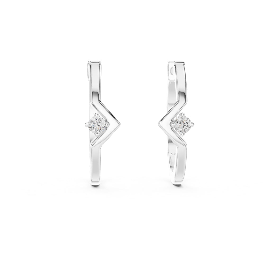 The Chevron Solitaire Lan Grown Diamond Hoops White Gold