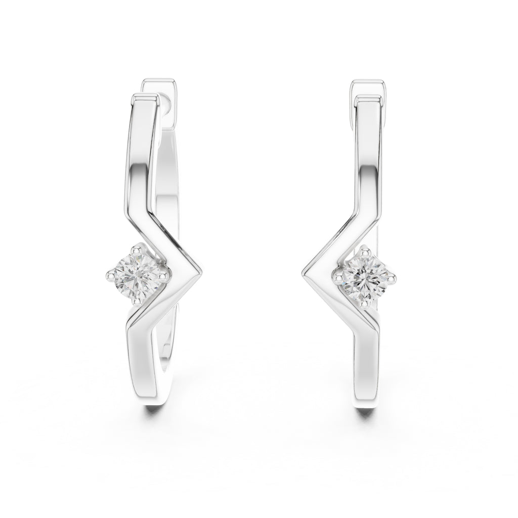 The Chevron Solitaire Lan Grown Diamond Hoops White Gold