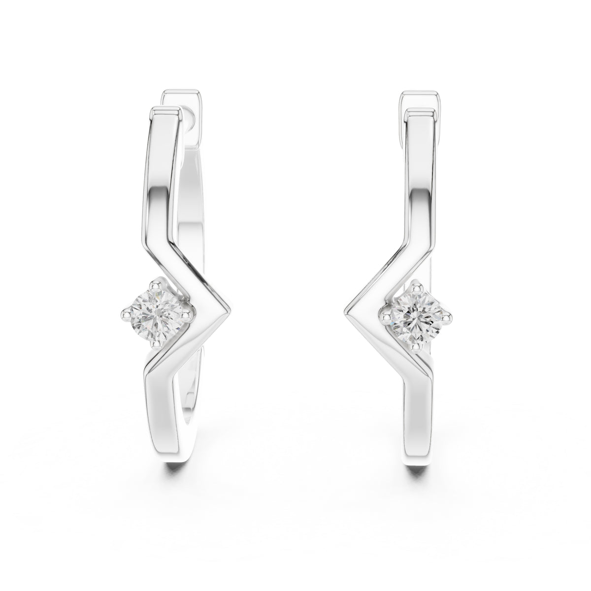 The Chevron Solitaire Lan Grown Diamond Hoops White Gold