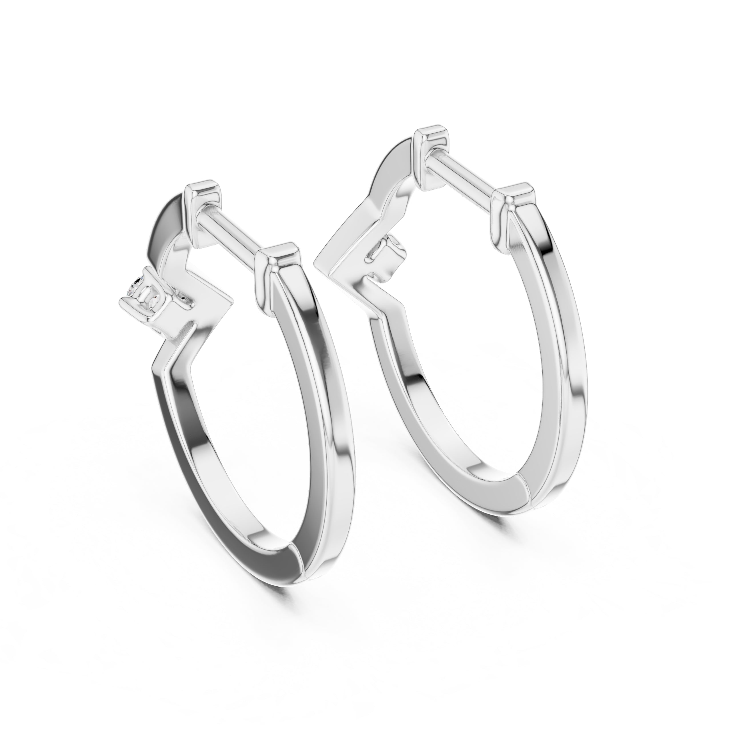 The Chevron Solitaire Lan Grown Diamond Hoops White Gold
