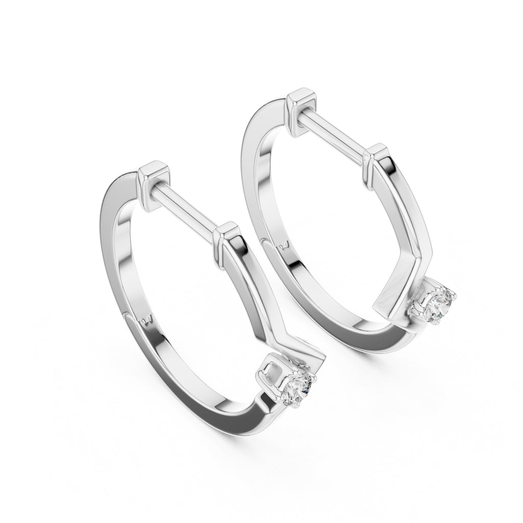 The Chevron Solitaire Lan Grown Diamond Hoops White Gold