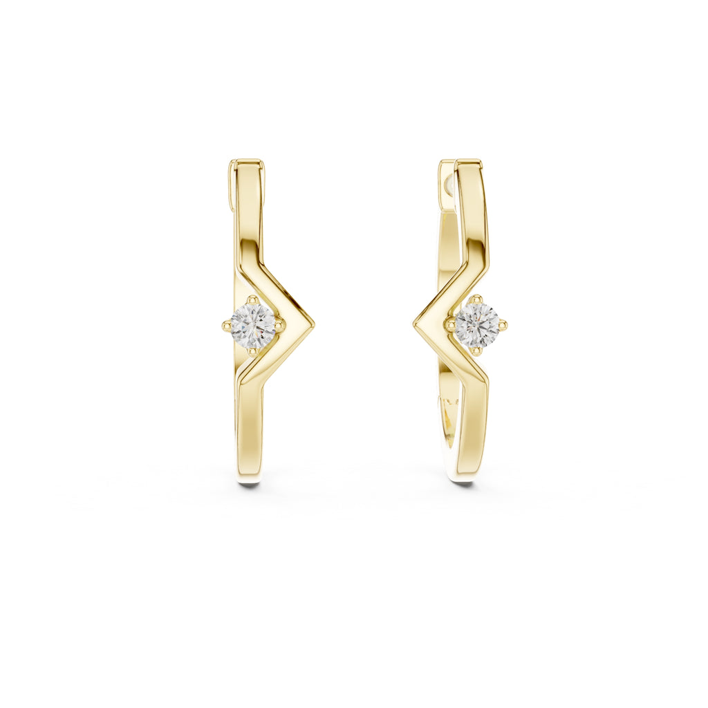 The Chevron Solitaire Lan Grown Diamond Hoops Yellow Gold