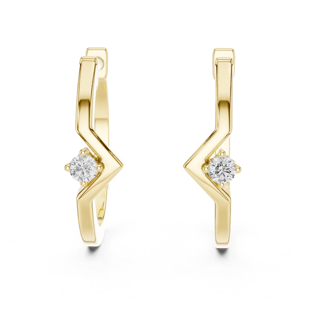 The Chevron Solitaire Lan Grown Diamond Hoops Yellow Gold