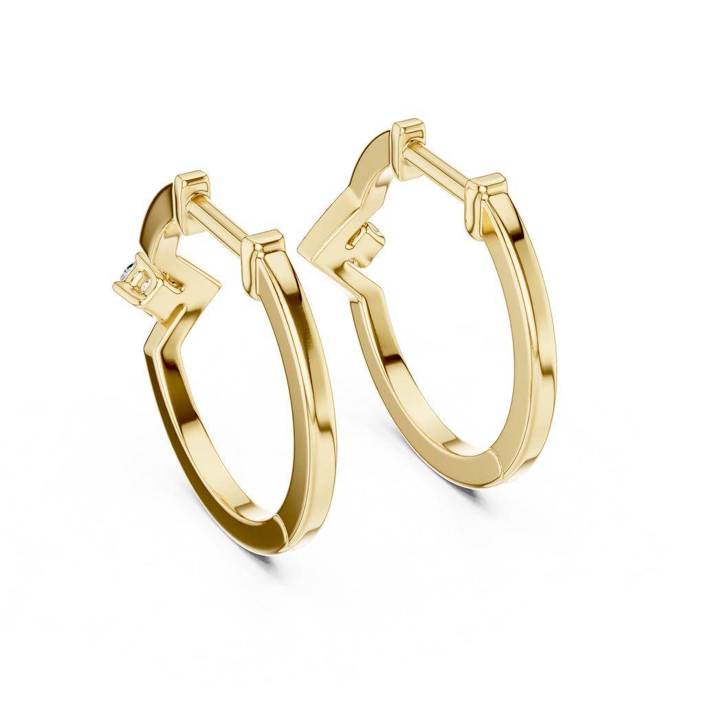 The Chevron Solitaire Lan Grown Diamond Hoops Yellow Gold
