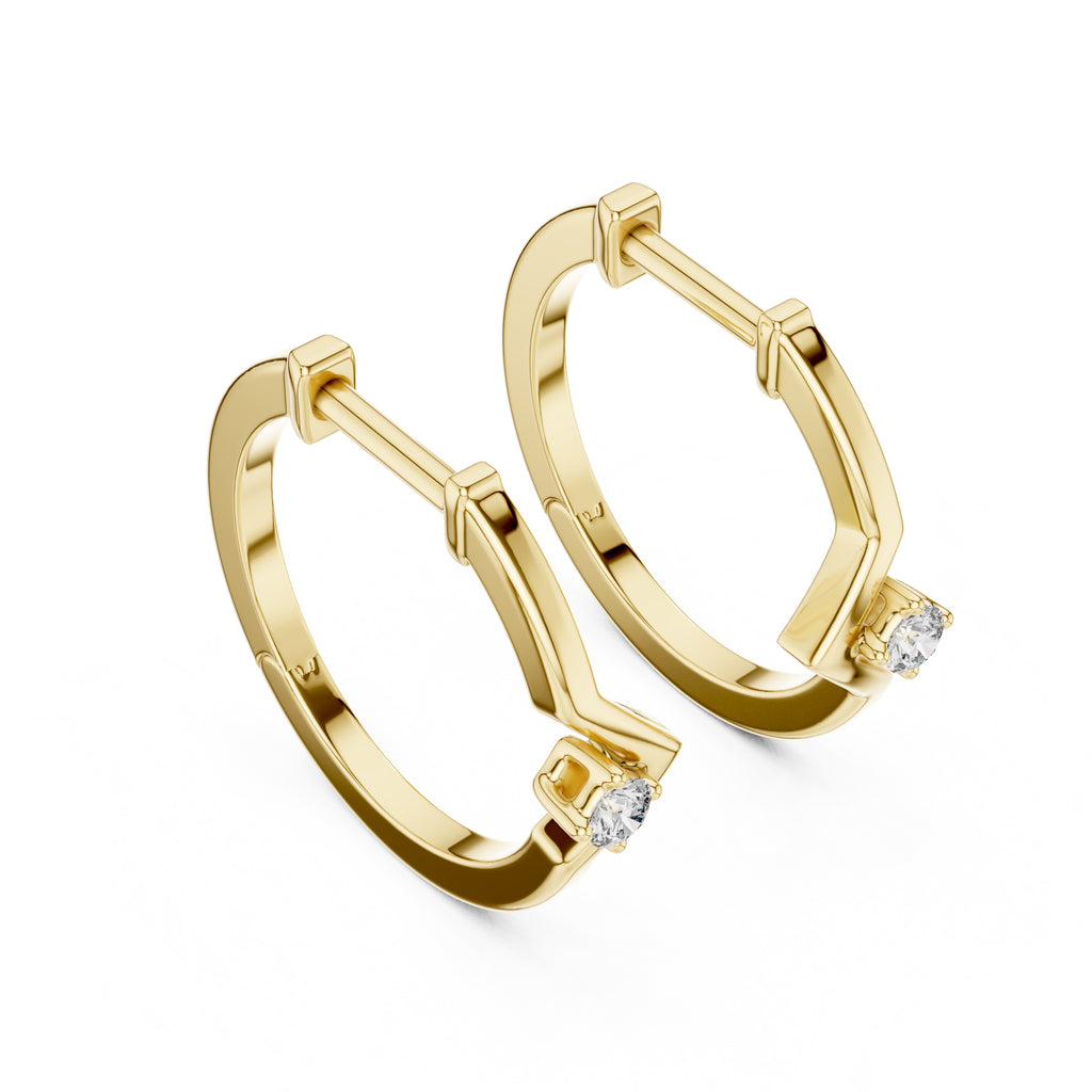 The Chevron Solitaire Lan Grown Diamond Hoops Yellow Gold