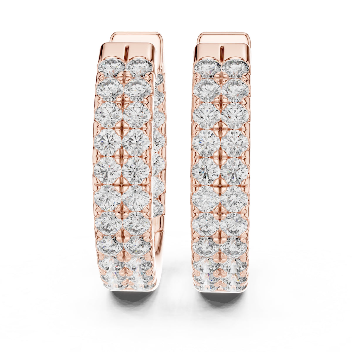 The Pavé Twin Lan Grown Diamond Hoops Rose Gold