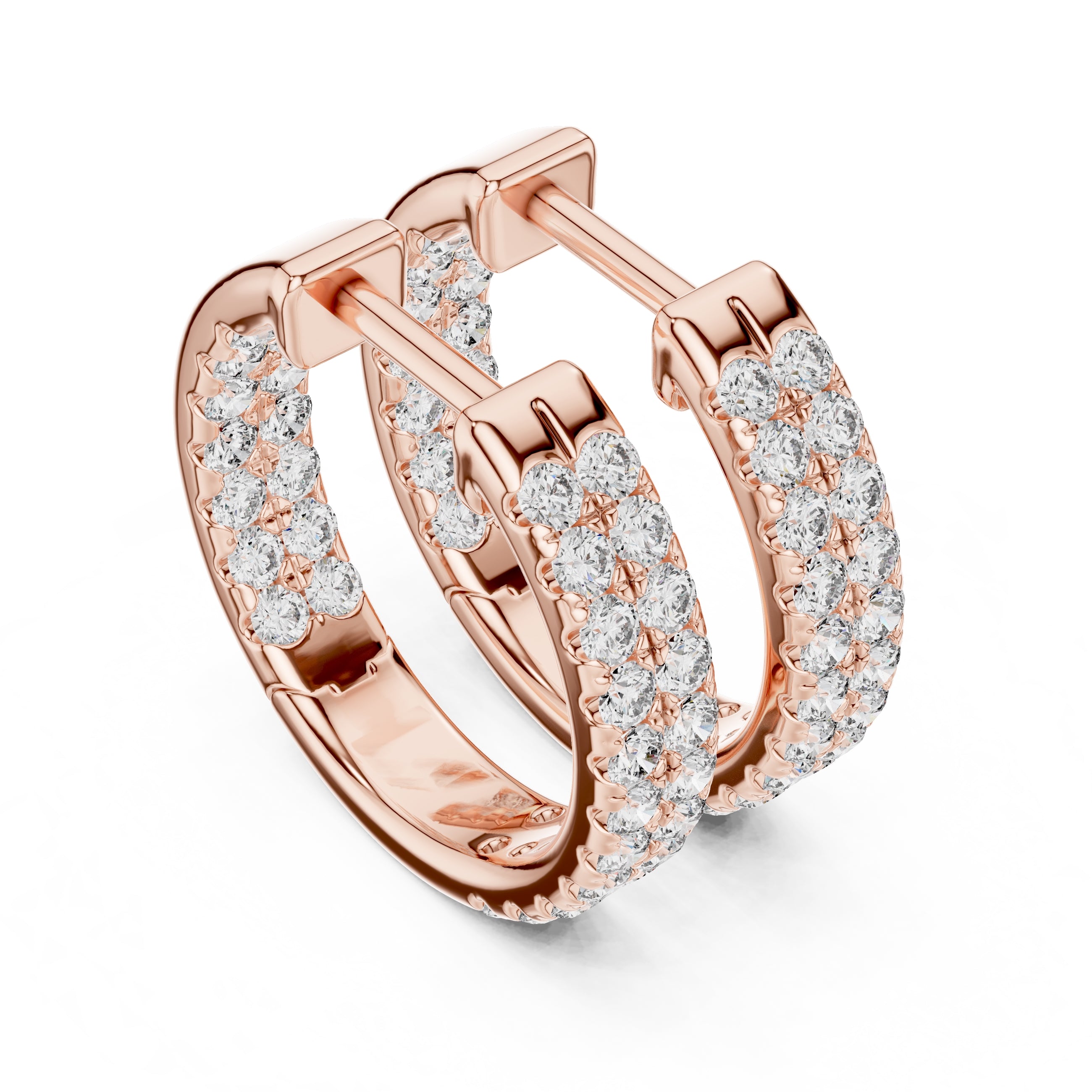 The Pavé Twin Lan Grown Diamond Hoops Rose Gold