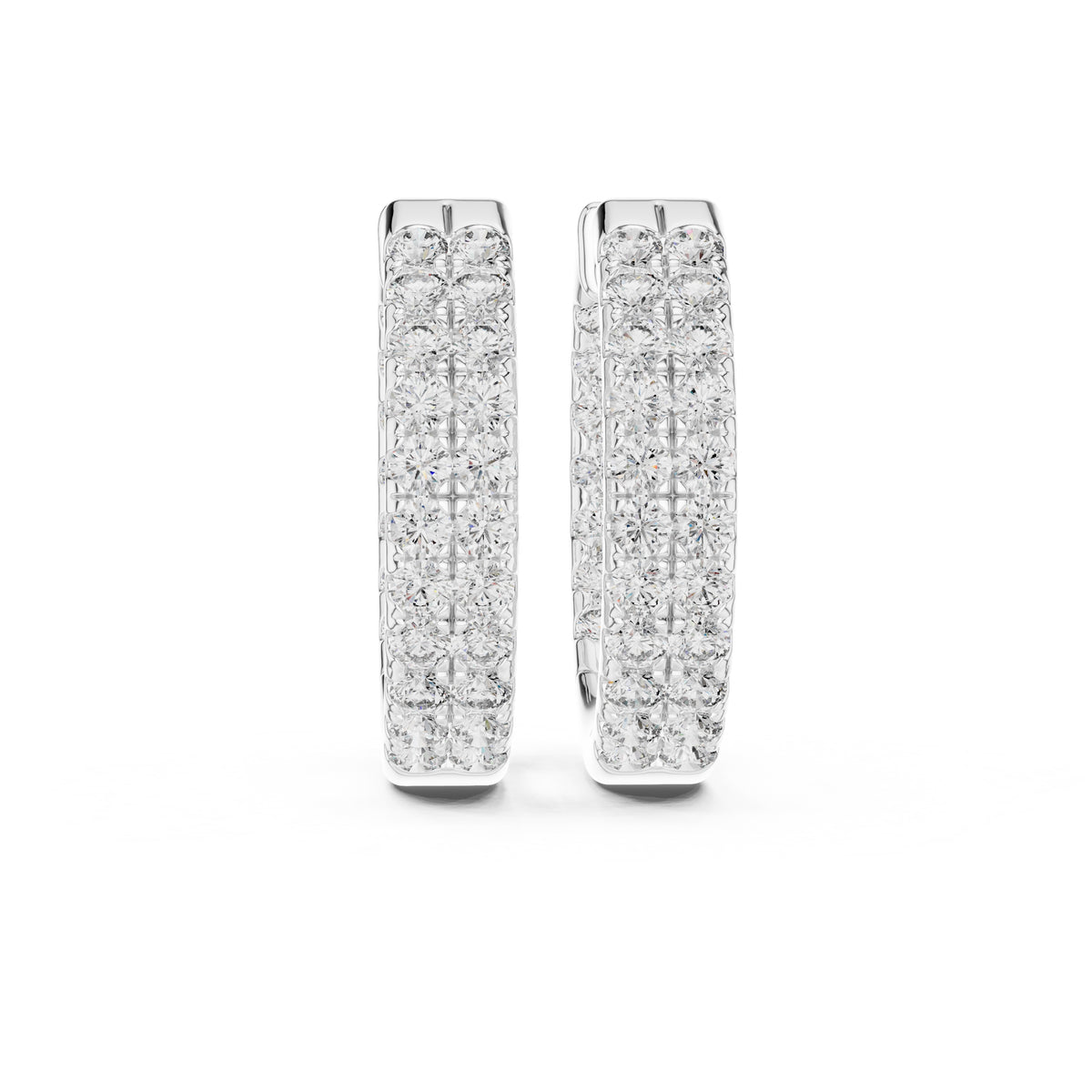The Pavé Twin Lan Grown Diamond Hoops White Gold