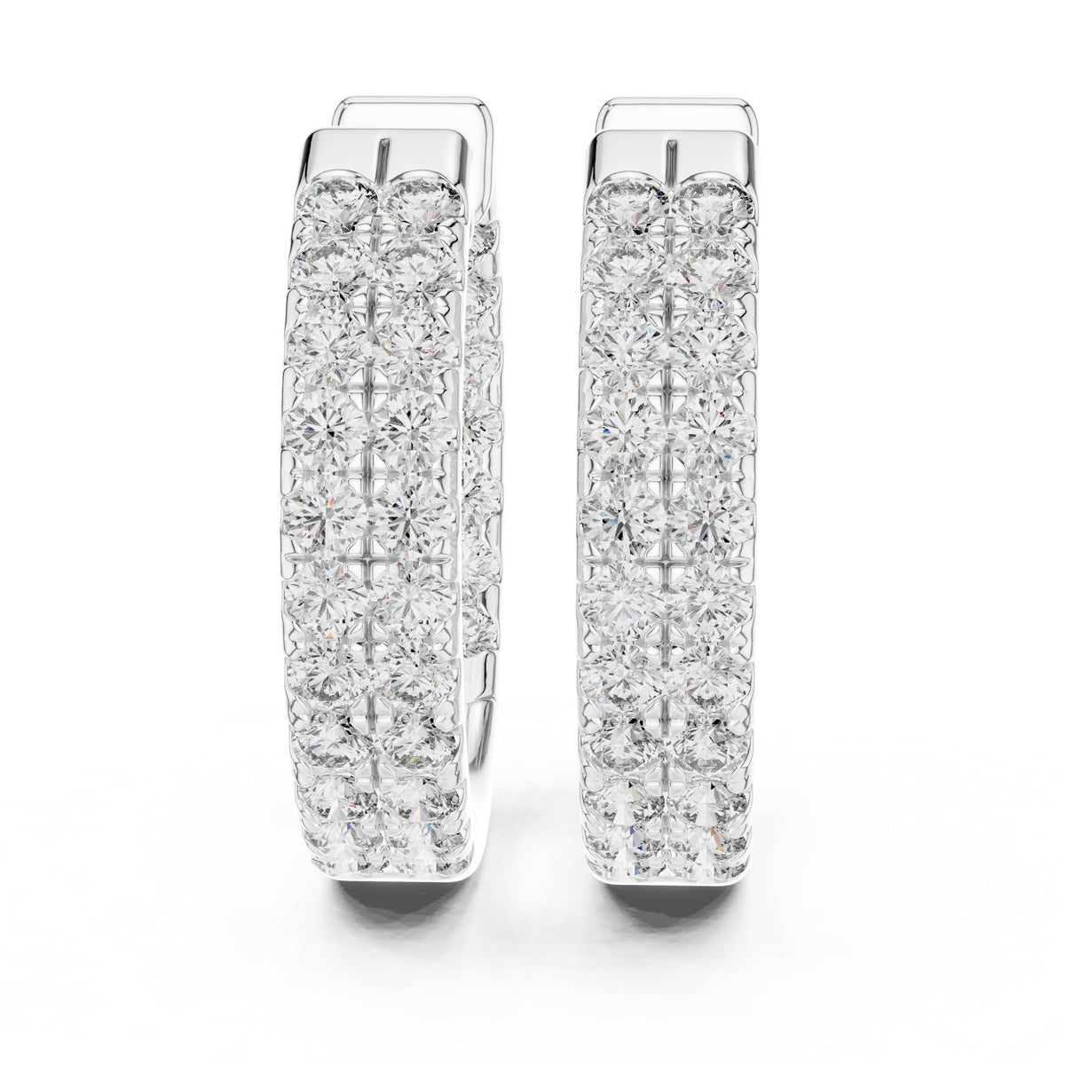 The Pavé Twin Lan Grown Diamond Hoops White Gold